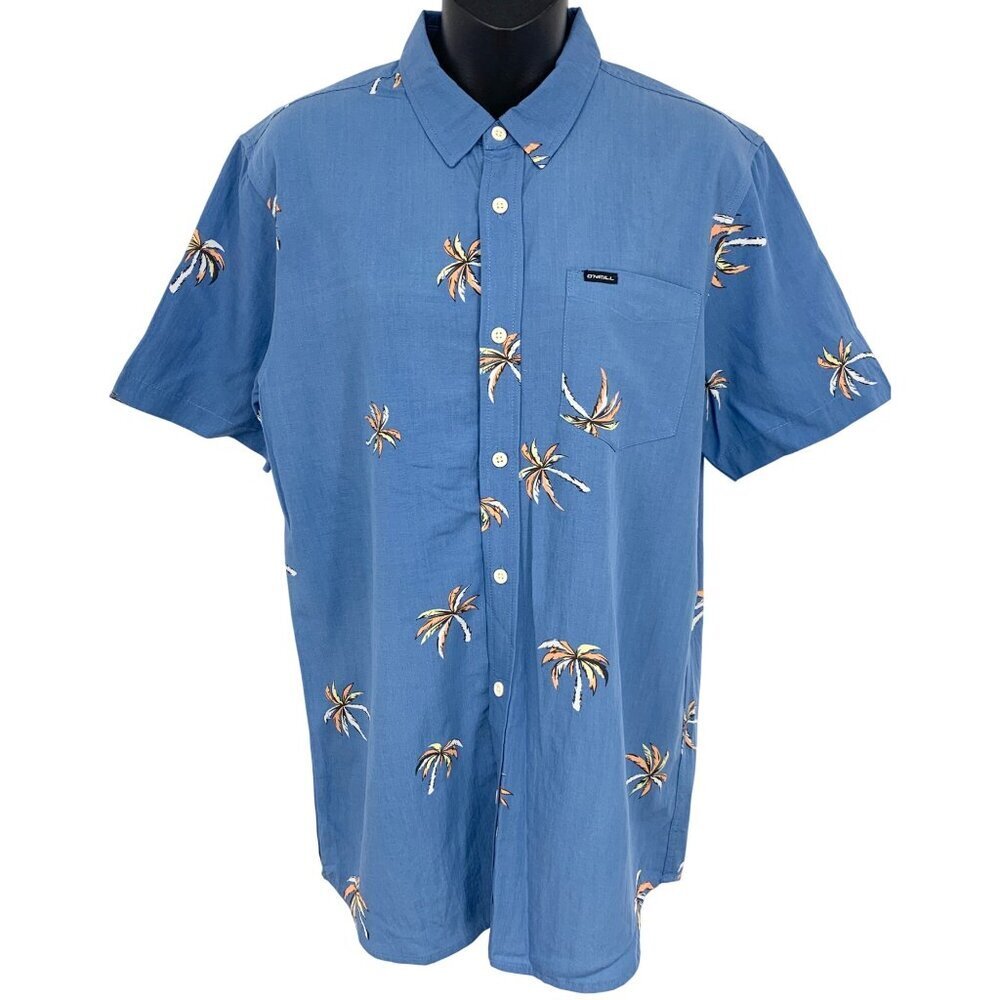 ONeill Tropo Palms Size Small Men Blue Short Sleeve Button Shirt Collar NWT New
